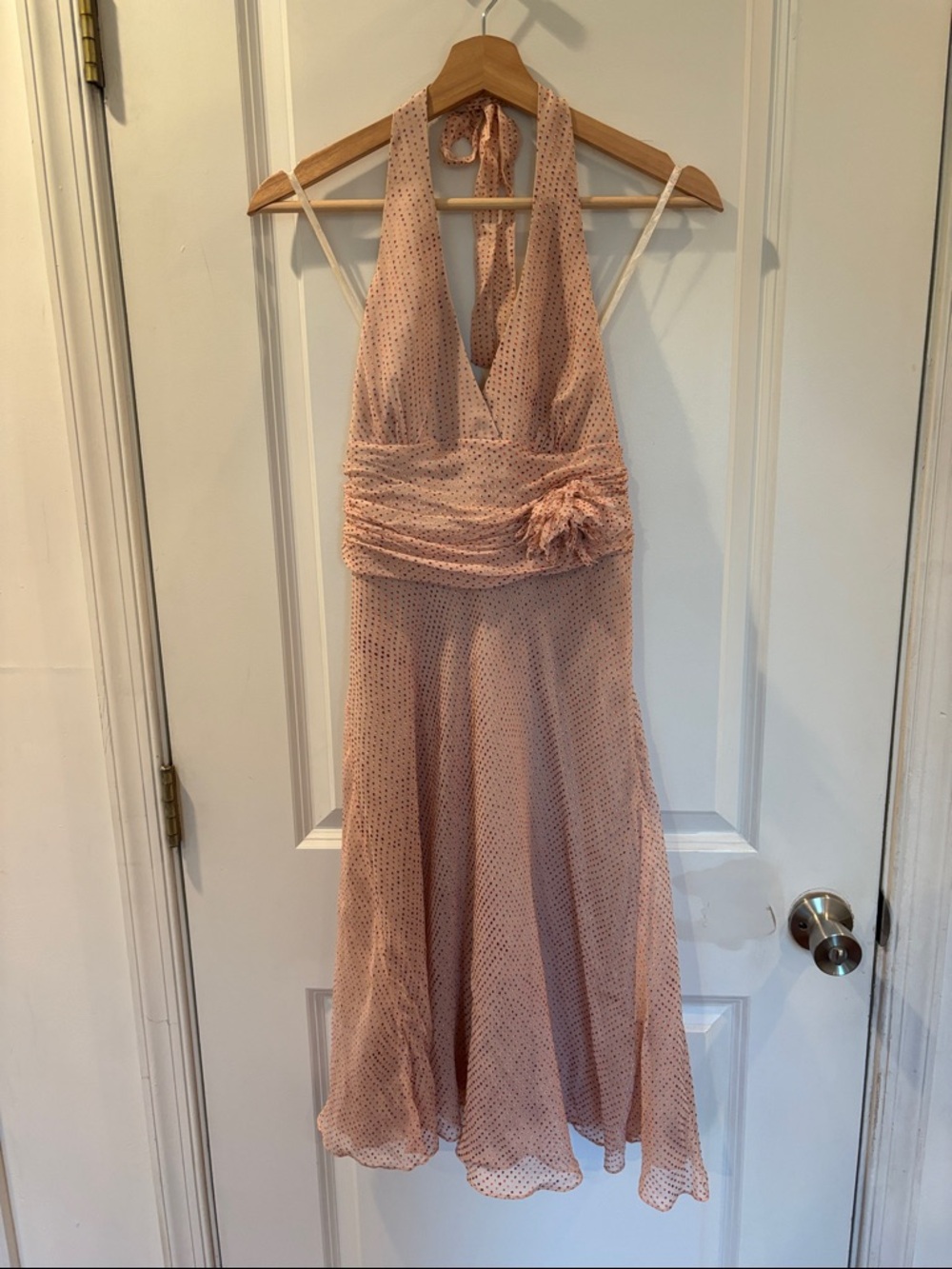Retro Y2K Silk Polka Dot Halter Dress 10